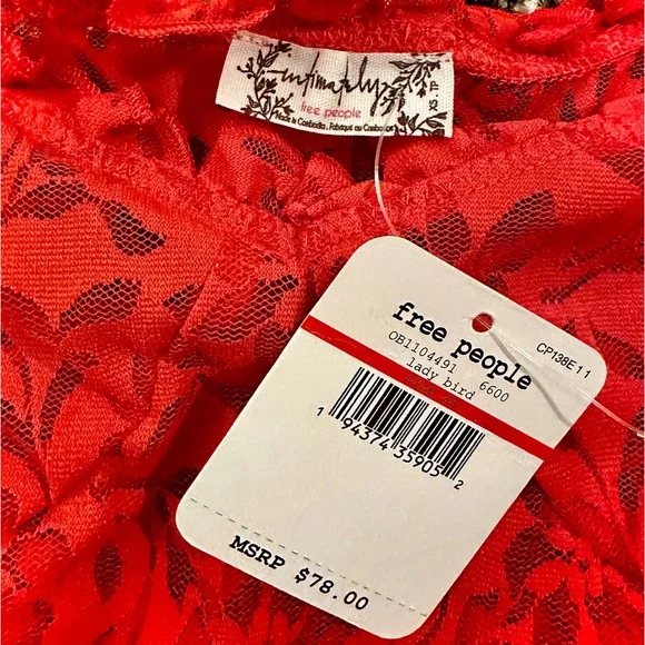 FREE PEOPLE || Olivia Lace Bodysuit in Lady Bird Red - Size XS ❤️NWT❤️ - Picture 16 of 16